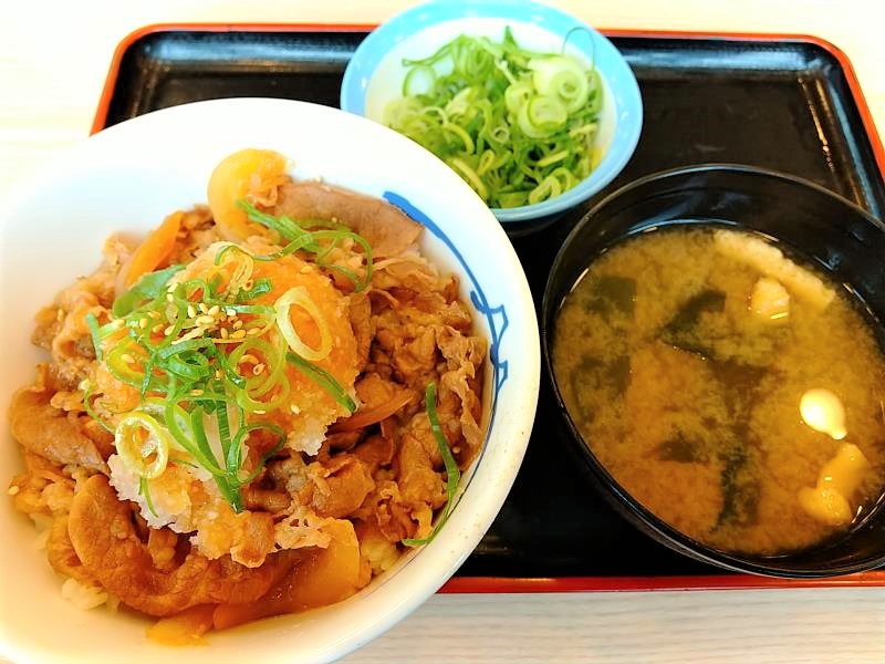 松屋の「おろしポン酢牛めし」と「青ネギ」